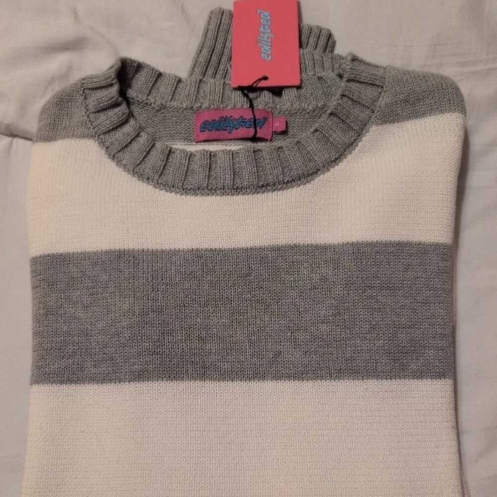 Edikted 100% Cotton GRAY And WHITE STRIPED Oversized Boyfriend Sweater Small